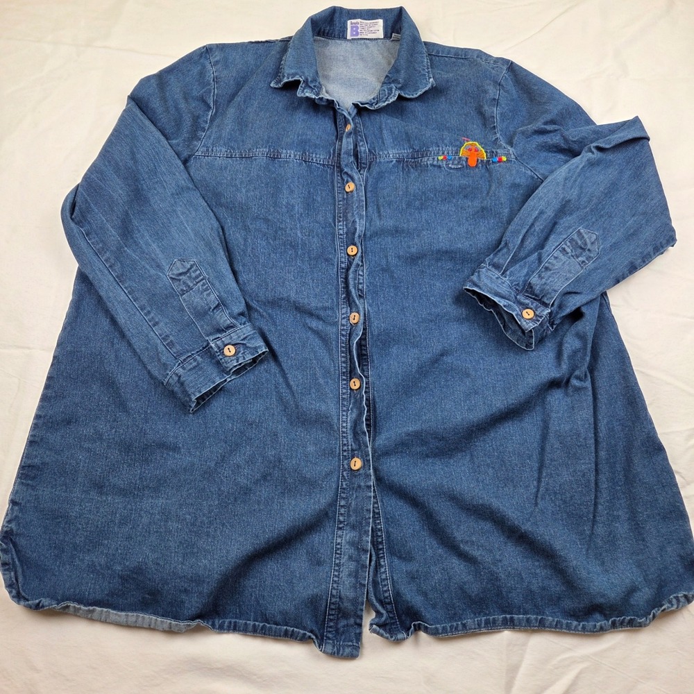 VTG Renata B Denim Shirt 1X Thanksgiving Turkey Embroidered Fall Long Sleeve